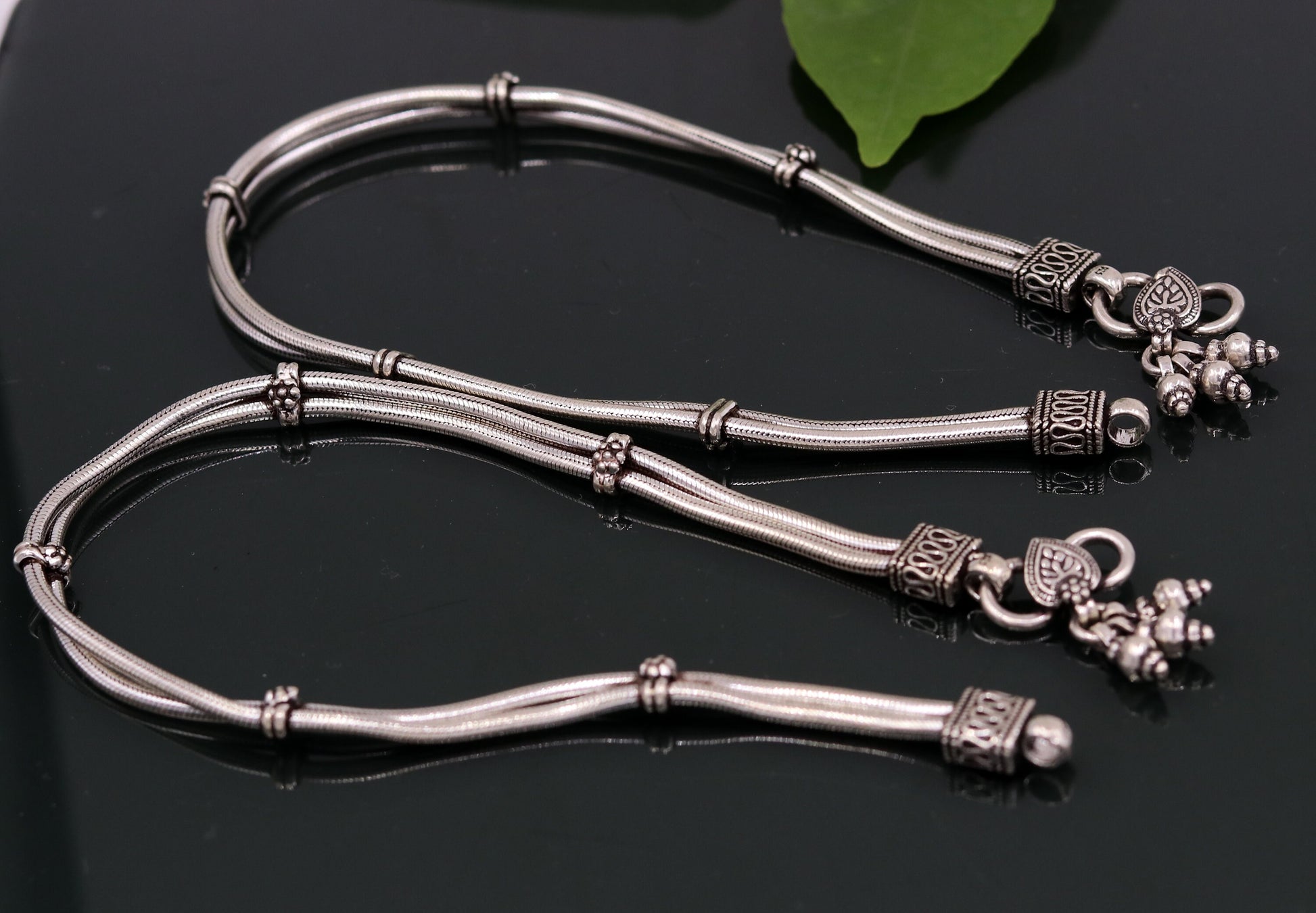 925 sterling silver two line/layer snake chain ankle bracelet, excellent belly dance customized trendy anklets foot bracelet ank146 - TRIBAL ORNAMENTS