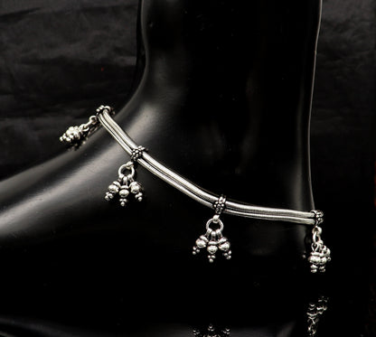Sterling silver two-line snake chain ankle bracelet with layered design, perfect for belly dance or trendy foot jewelry.