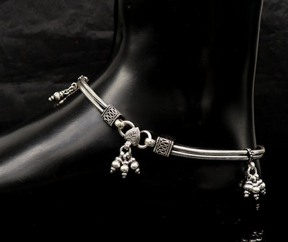 Sterling silver two-line snake chain ankle bracelet by Tribal Ornaments, trendy belly dance foot jewelry, customizable and stylish.