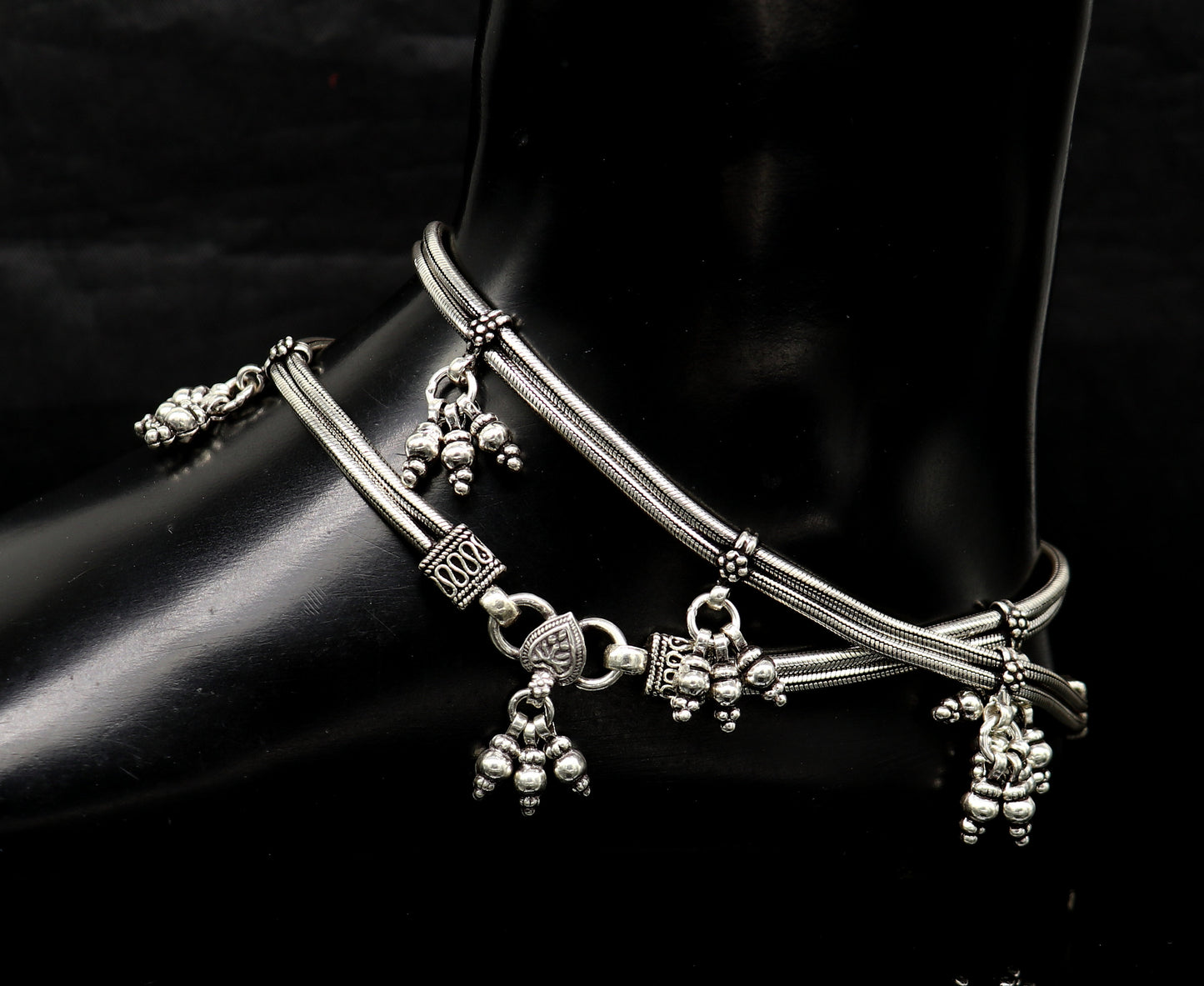 925 sterling silver two line/layer snake chain ankle bracelet, excellent belly dance customized trendy anklets foot bracelet ank385 - TRIBAL ORNAMENTS