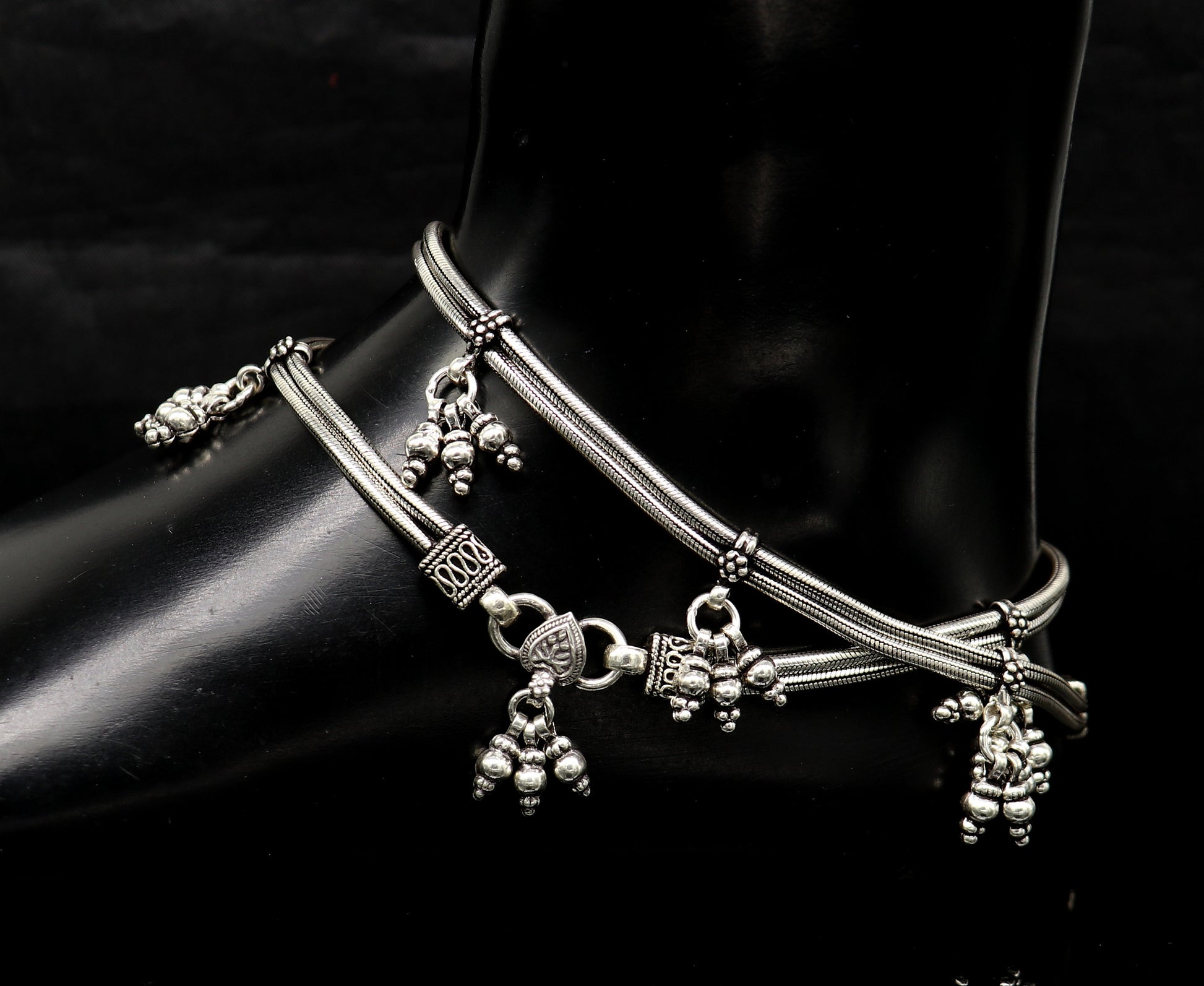 925 sterling silver two line/layer snake chain ankle bracelet, excellent belly dance customized trendy anklets foot bracelet ank385 - TRIBAL ORNAMENTS