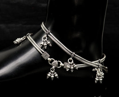 Sterling silver two-line snake chain ankle bracelet from Tribal Ornaments, perfect for belly dance and trendy foot jewelry.