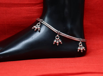 Sterling silver two-line snake chain ankle bracelet, trendy belly dance foot anklet, custom jewelry by TRIBAL ORNAMENTS.