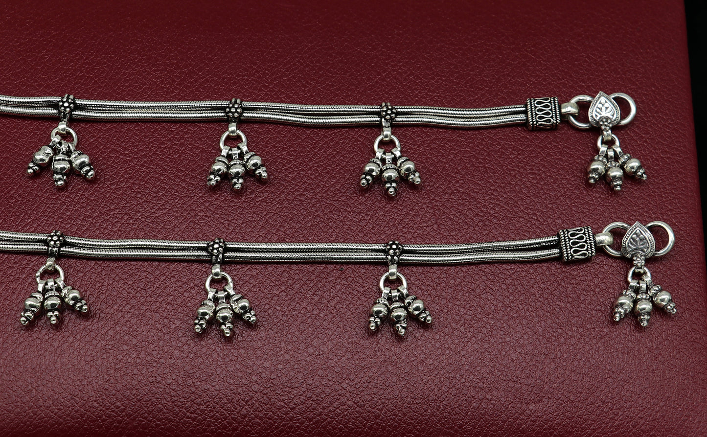 925 sterling silver two line/layer snake chain ankle bracelet, excellent belly dance customized trendy anklets foot bracelet ank385 - TRIBAL ORNAMENTS