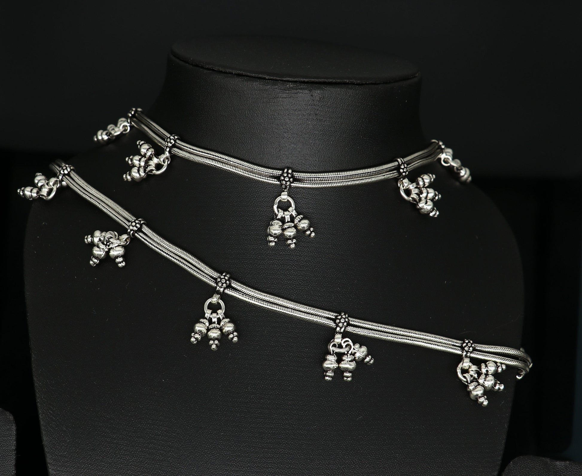 925 sterling silver two line/layer snake chain ankle bracelet, excellent belly dance customized trendy anklets foot bracelet ank385 - TRIBAL ORNAMENTS