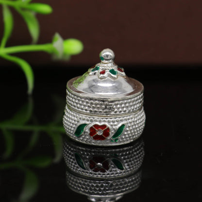 Handmade 925 sterling silver antique design brides eyes kajal and surma box, small trinket box with intricate tribal craftsmanship.