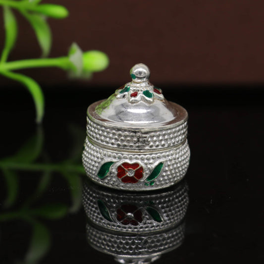 925 sterling silver unique antique design handmade brides eyes kajal box, surma box, kumkum sindur box, small trinket box article stb103 - TRIBAL ORNAMENTS