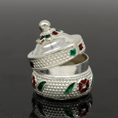 Handmade 925 sterling silver antique brides eyes kajal box, surma, kumkum sindur, small trinket storage by TRIBAL ORNAMENTS.