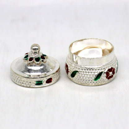 925 sterling silver handmade antique brides' eyes kajal and surma box, small tribal trinket and kumkum sindur storage container