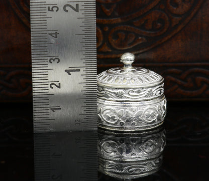 925 silver antique handmade brides eyes kajal box, surma and kumkum sindur small trinket box with intricate tribal design