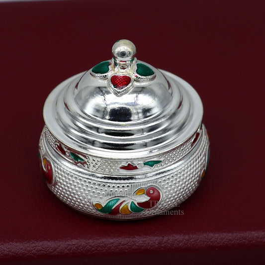 925 sterling silver unique antique design handmade brides eyes kajal box, surma box, kumkum sindur box, small trinket box article stb351 - TRIBAL ORNAMENTS