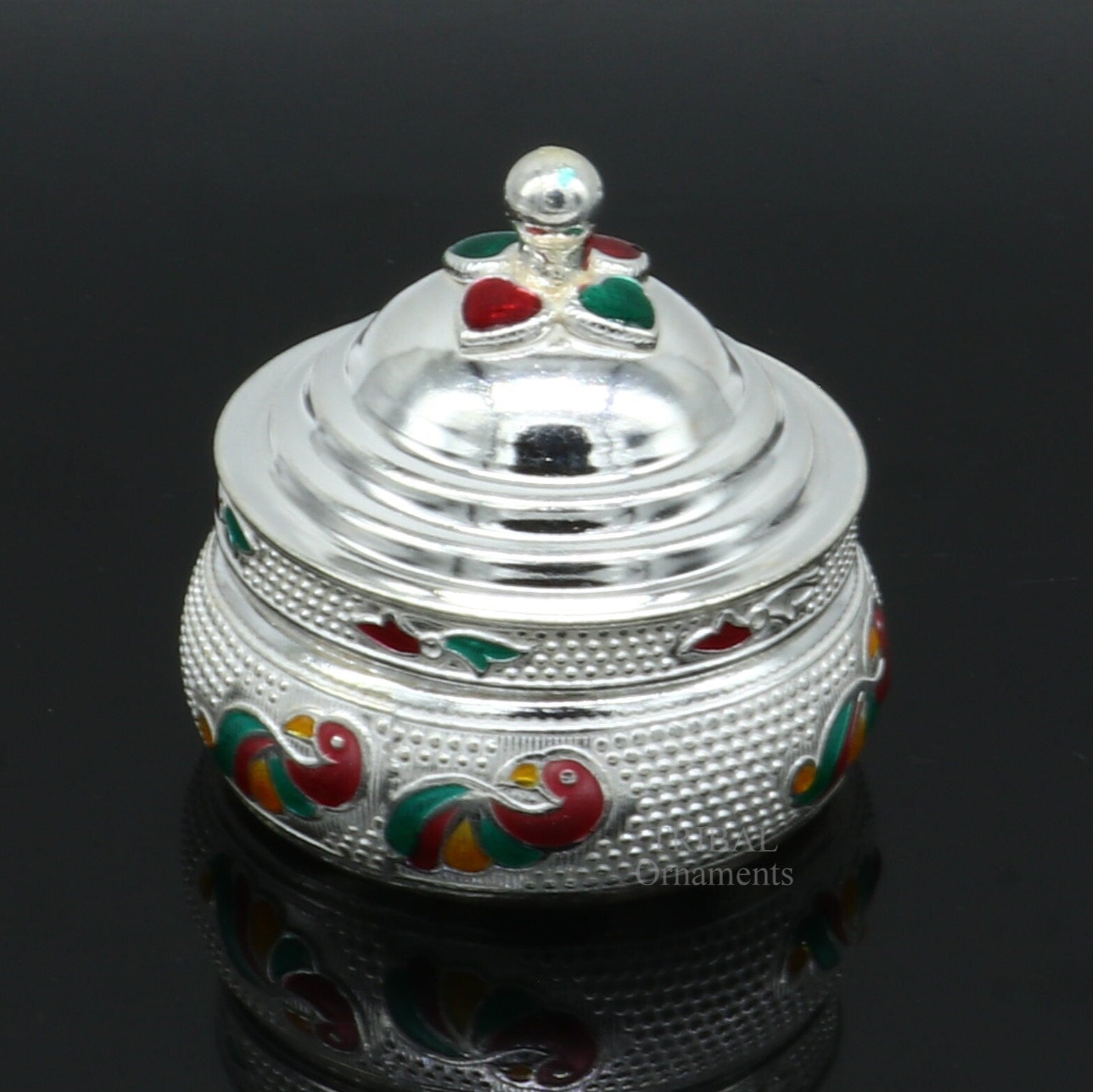 925 sterling silver unique antique design handmade brides eyes kajal box, surma box, kumkum sindur box, small trinket box article stb351 - TRIBAL ORNAMENTS