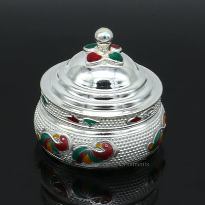 925 sterling silver unique antique design handmade brides eyes kajal box, surma box, kumkum sindur box, small trinket box article stb351 - TRIBAL ORNAMENTS