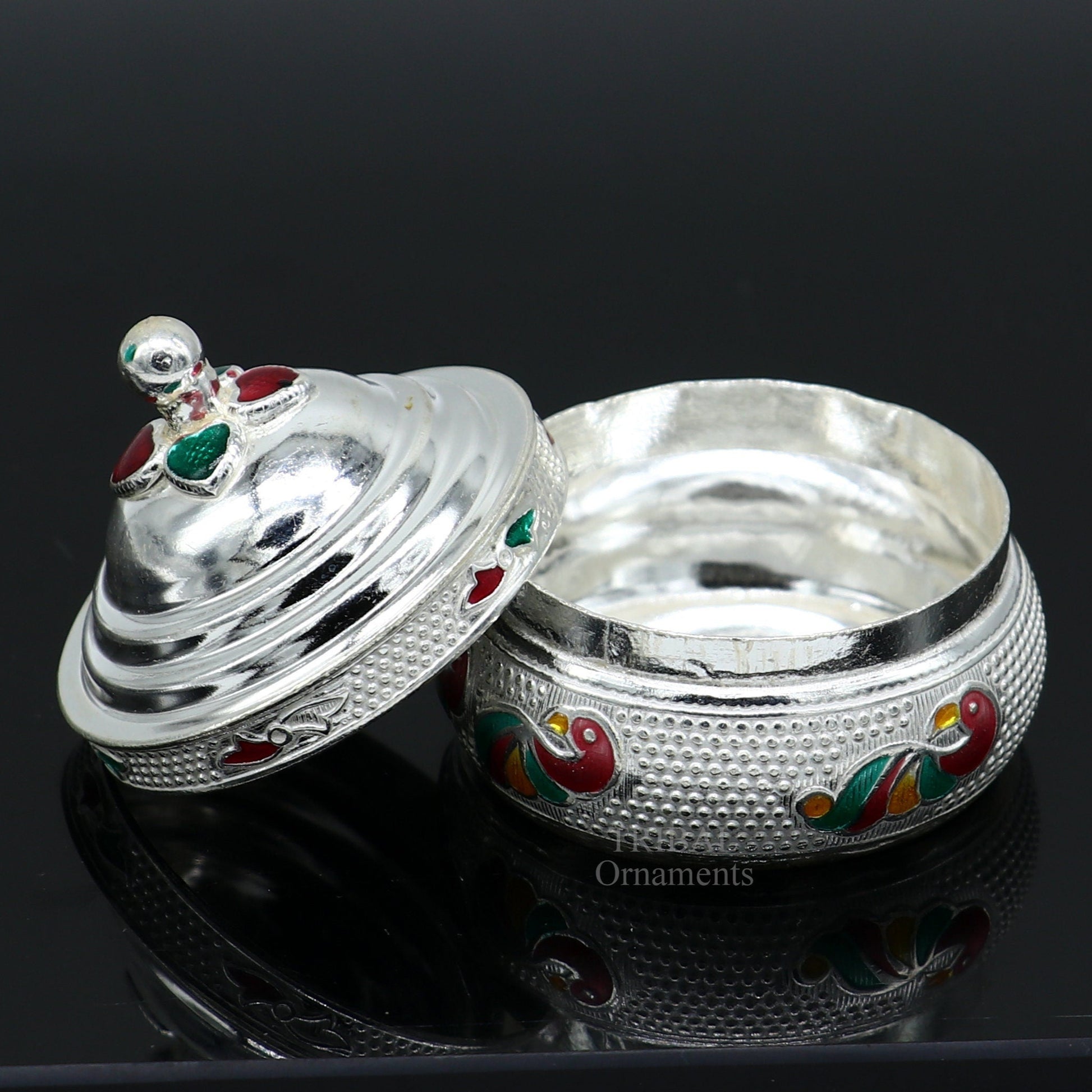 925 sterling silver unique antique design handmade brides eyes kajal box, surma box, kumkum sindur box, small trinket box article stb351 - TRIBAL ORNAMENTS