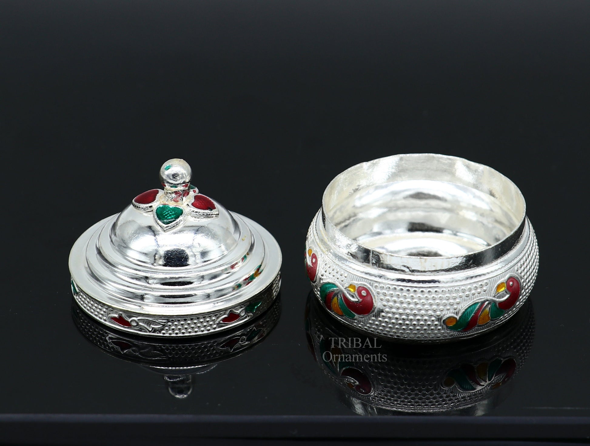 925 sterling silver unique antique design handmade brides eyes kajal box, surma box, kumkum sindur box, small trinket box article stb351 - TRIBAL ORNAMENTS