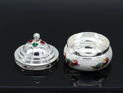 925 sterling silver unique antique design handmade brides eyes kajal box, surma box, kumkum sindur box, small trinket box article stb351 - TRIBAL ORNAMENTS