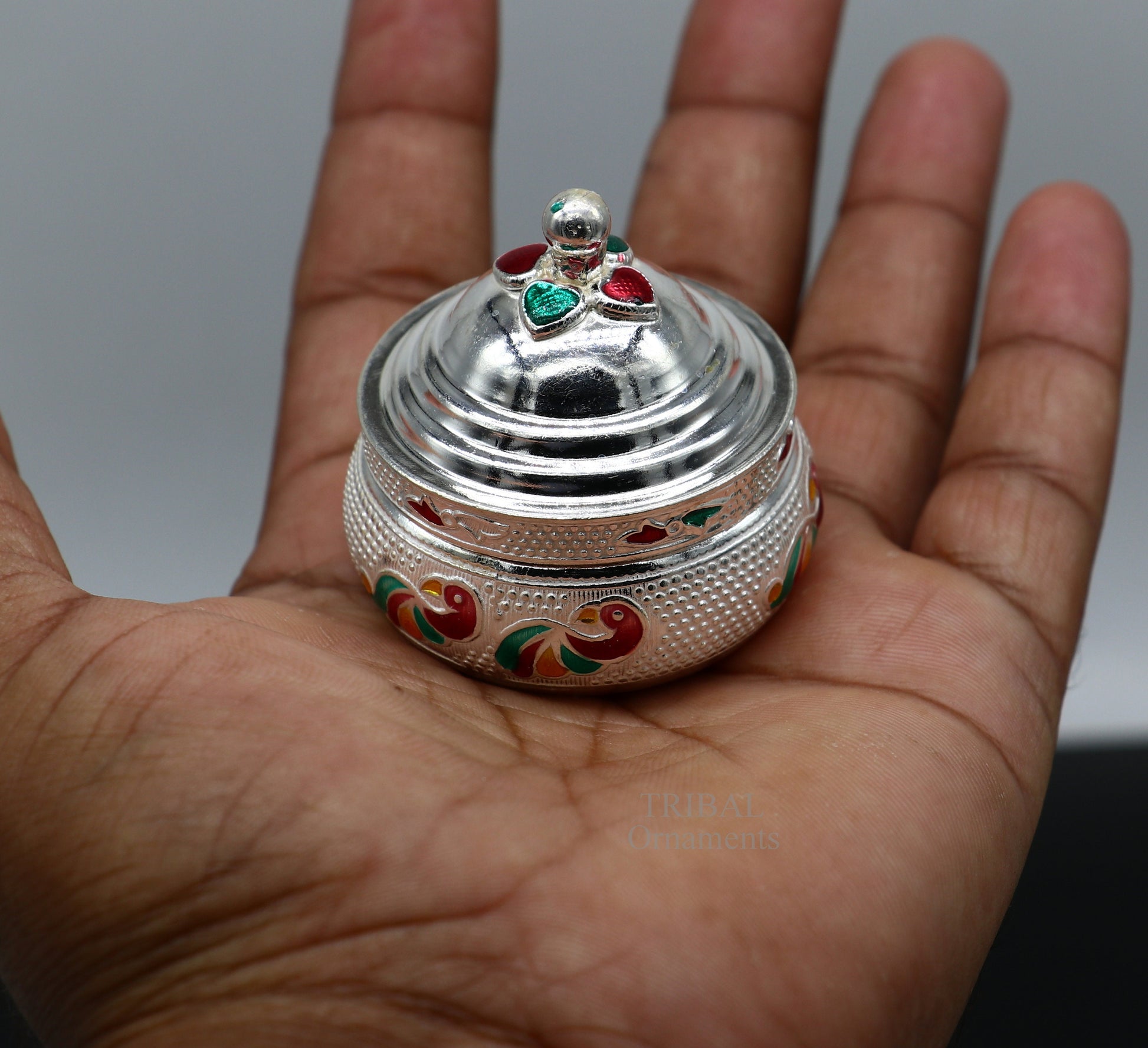 925 sterling silver unique antique design handmade brides eyes kajal box, surma box, kumkum sindur box, small trinket box article stb351 - TRIBAL ORNAMENTS