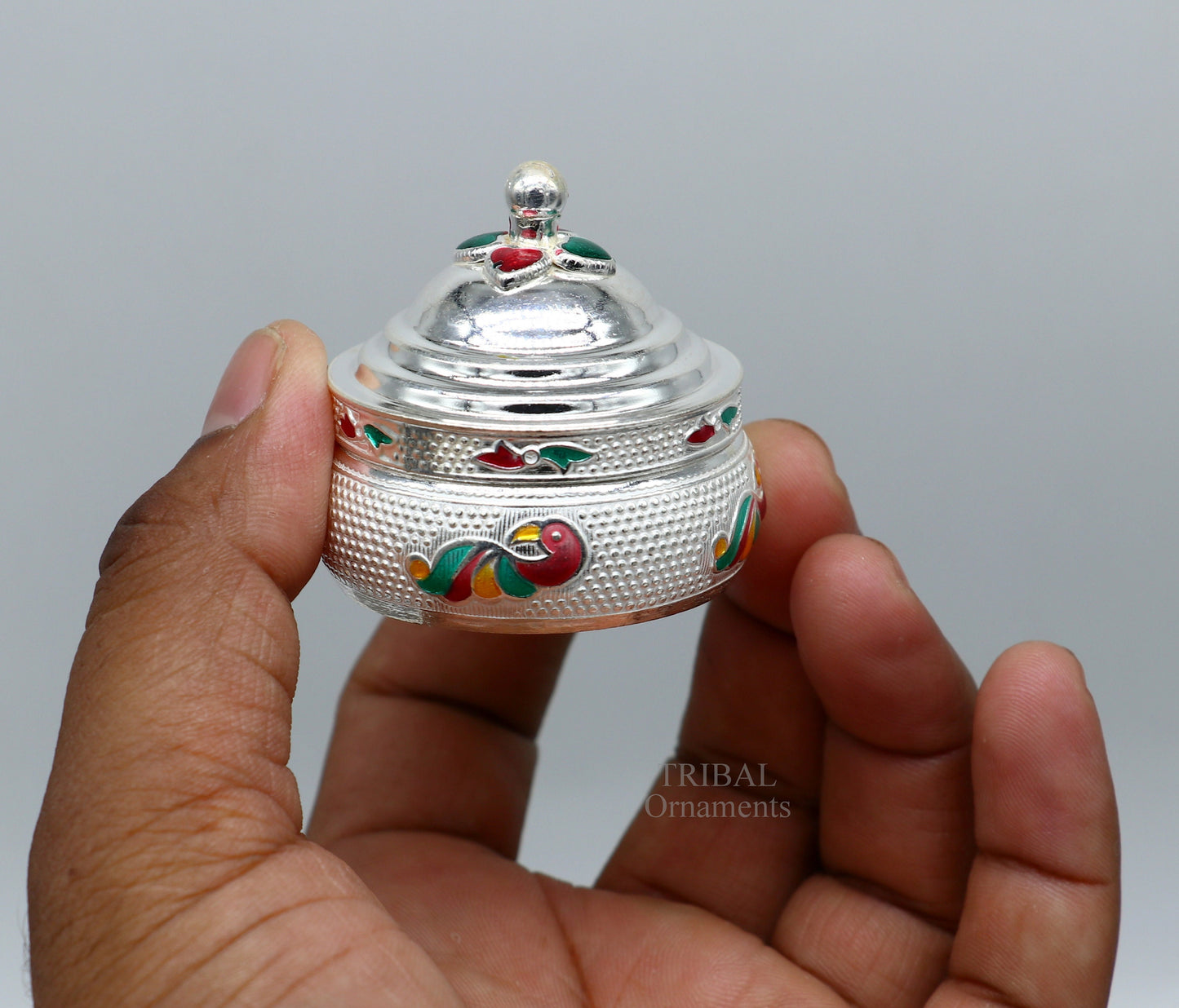 925 sterling silver unique antique design handmade brides eyes kajal box, surma box, kumkum sindur box, small trinket box article stb351 - TRIBAL ORNAMENTS