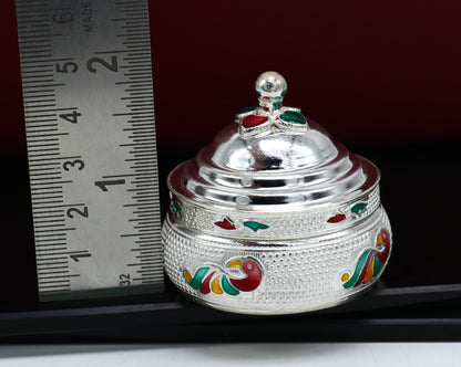 925 sterling silver unique antique design handmade brides eyes kajal box, surma box, kumkum sindur box, small trinket box article stb351 - TRIBAL ORNAMENTS