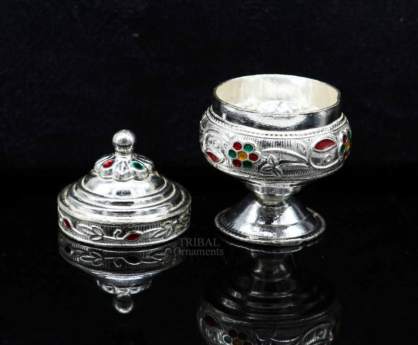 925 sterling silver unique antique design handmade brides eyes kajal box, surma box, kumkum sindur box, small trinket box article stb353 - TRIBAL ORNAMENTS