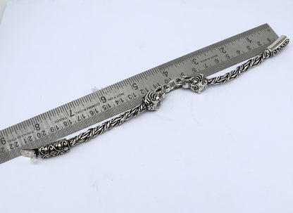 925 sterling silver chain bracelet with lion face design, stylish tribal jewelry by TRIBAL ORNAMENTS, perfect for gifting.