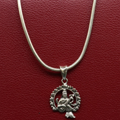 Sterling silver Goddess Saraswati pendant by TRIBAL ORNAMENTS, featuring intricate tribal design and personalized jewelry style.