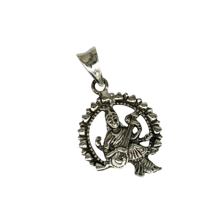 925 sterling silver Goddess Saraswati pendant featuring Sharda Mataji design, personalized tribal jewelry by TRIBAL ORNAMENTS.