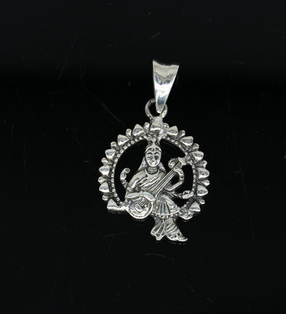 Sterling silver Goddess Saraswati pendant by Tribal Ornaments featuring a personalized tribal jewelry design.