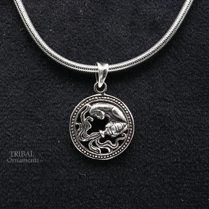 925 sterling silver Aquarius zodiac pendant featuring the Kumbh Rashi symbol, tribal-inspired horoscope jewelry.