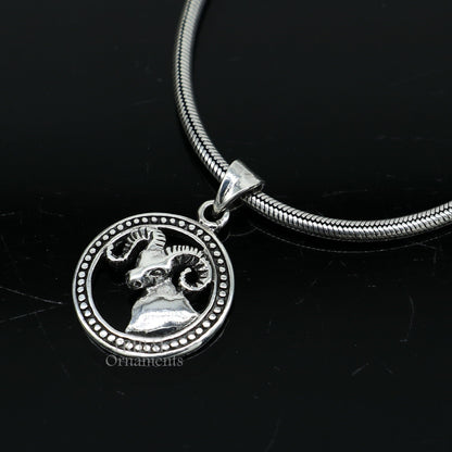 925 sterling silver Aries zodiac pendant featuring a unique mesh Rashi symbol design, ethnic jewelry by Tribal Ornaments.