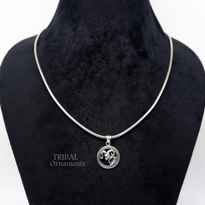 925 sterling silver Aries zodiac pendant with mesh Rashi symbol, ethnic horoscope jewelry by Tribal Ornaments.
