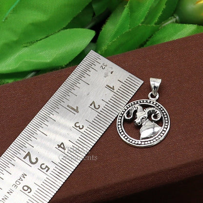 Sterling silver Aries zodiac pendant featuring mesh Rashi symbol, ethnic jewelry by TRIBAL ORNAMENTS.