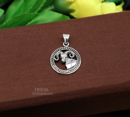 Sterling silver Aries zodiac pendant with mesh design, tribal-inspired horoscope jewelry by TRIBAL ORNAMENTS.
