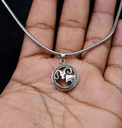 925 sterling silver Aries zodiac pendant featuring tribal mesh Rashi symbol jewelry, unique ethnic horoscope jewelry piece.