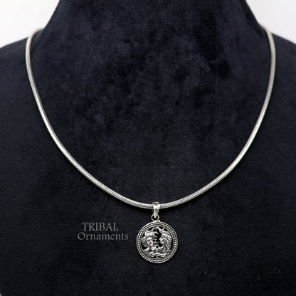 925 sterling silver Gemini zodiac pendant featuring Mithun Rashi symbol, ethnic horoscope jewelry by Tribal Ornaments.