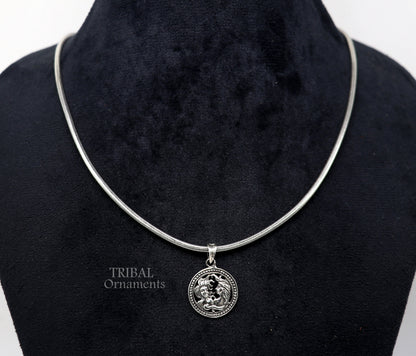 925 sterling silver Gemini zodiac pendant featuring Mithun Rashi symbol, tribal ornament jewelry with unique ethnic design.