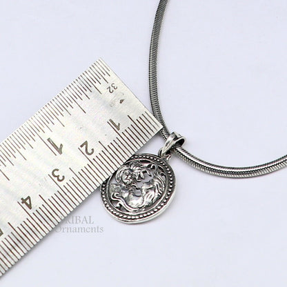 925 sterling silver Gemini zodiac pendant featuring Mithun Rashi symbol, tribal ornament ethnic jewelry with unique design.