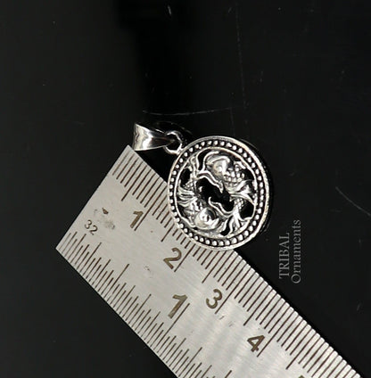 Sterling silver Gemini zodiac pendant featuring Mithun Rashi symbol, tribal-inspired horoscope jewelry by TRIBAL ORNAMENTS