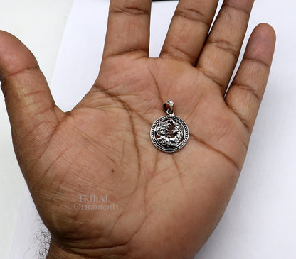 Sterling silver Gemini zodiac pendant featuring Mithun Rashi symbol, ethnic horoscope jewelry by TRIBAL ORNAMENTS.