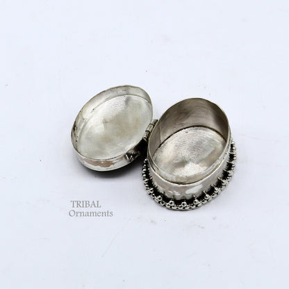 925 sterling silver trinket box with unique stone design, ideal for kajal, sindur, and brides' gifts, by TRIBAL ORNAMENTS.
