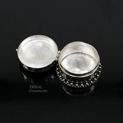 925 sterling silver trinket box with unique stonework, ideal for kajal, sindur, or brides' gifts, by TRIBAL ORNAMENTS