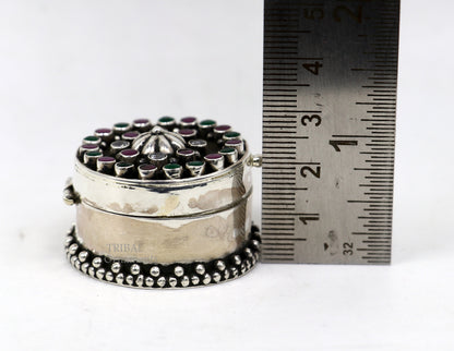 925 sterling silver trinket box with unique stone work, bridal kajal and sindur box, designed by TRIBAL ORNAMENTS.