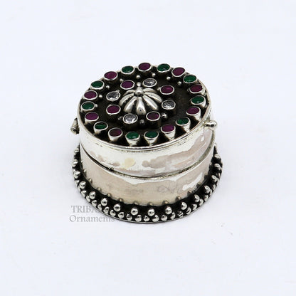 925 sterling silver trinket box with unique stone work, Kajal eyeliner and Sindur storage, ideal for brides, by TRIBAL ORNAMENTS