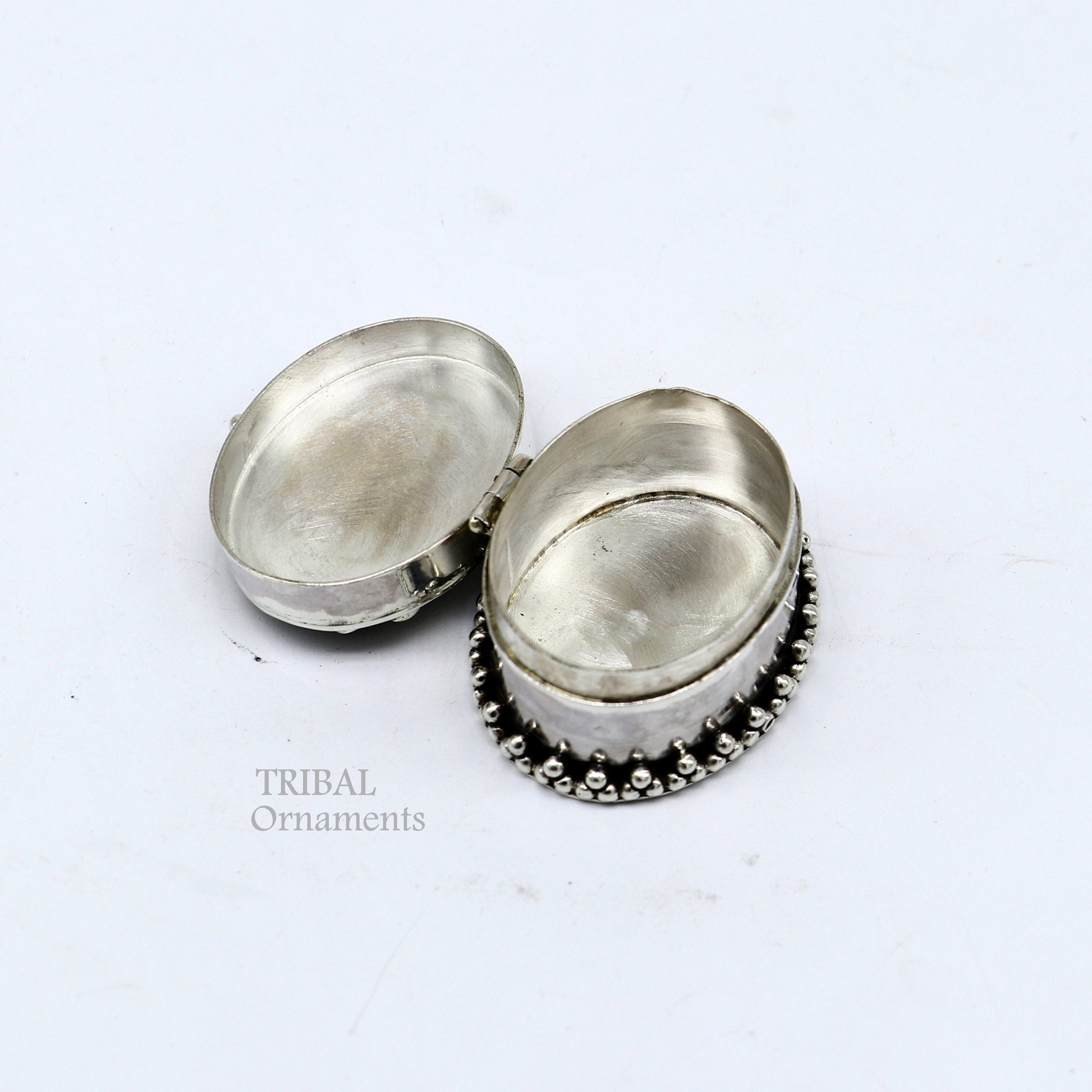 925 sterling silver trinket box with unique stone work, ideal for kajal, sindur, or brides gift, by TRIBAL ORNAMENTS.