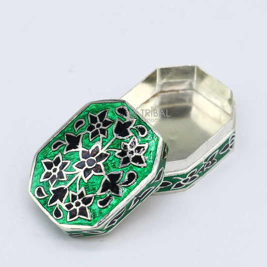 925 sterling silver unique enamel wrok design handmade brides eyes kajal box, surma box, kumkum sindur box small trinket box article stb783 - TRIBAL ORNAMENTS