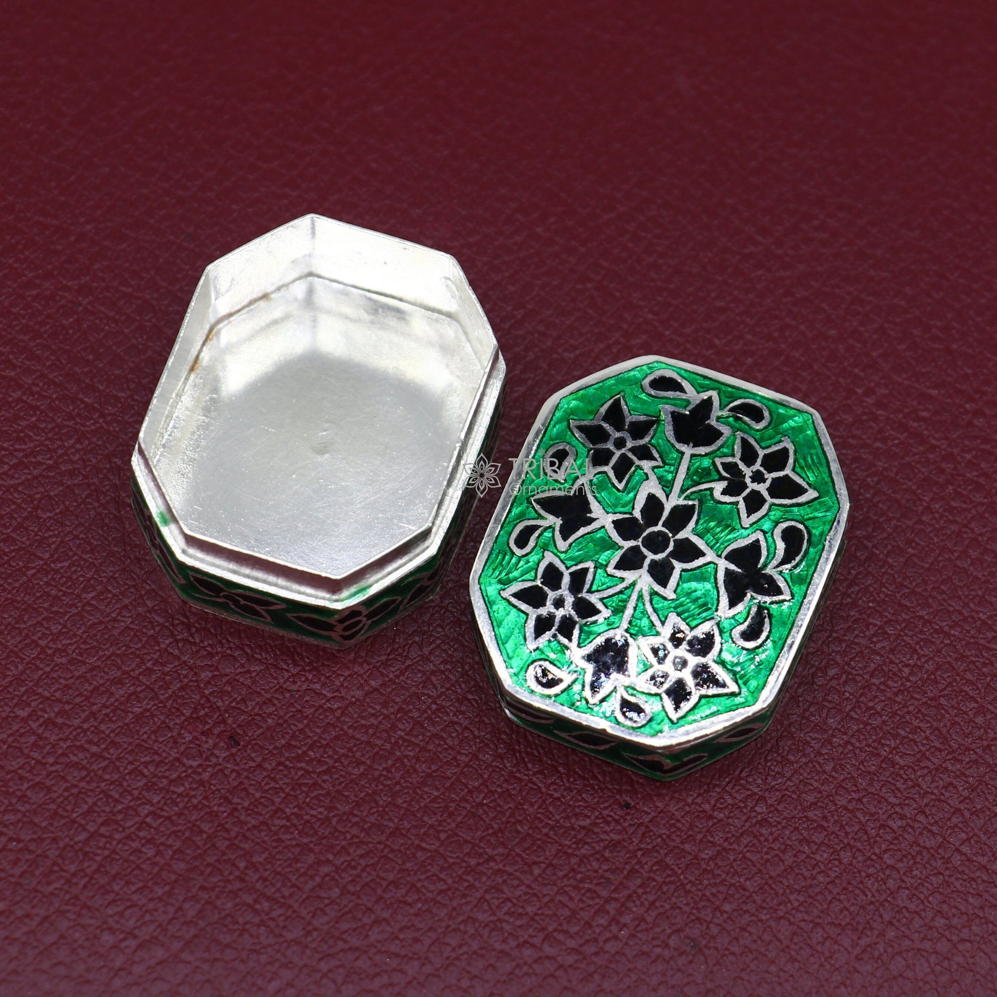925 sterling silver unique enamel wrok design handmade brides eyes kajal box, surma box, kumkum sindur box small trinket box article stb783 - TRIBAL ORNAMENTS