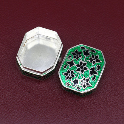 925 sterling silver unique enamel wrok design handmade brides eyes kajal box, surma box, kumkum sindur box small trinket box article stb783 - TRIBAL ORNAMENTS