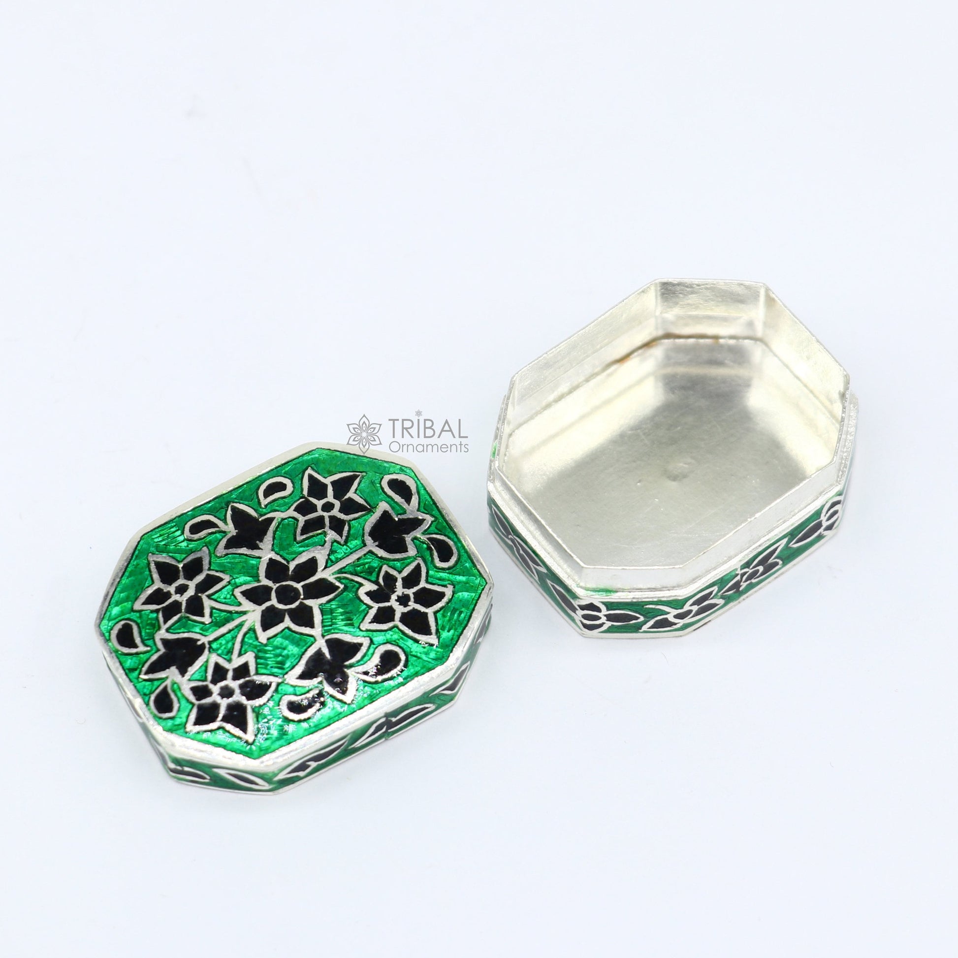 925 sterling silver unique enamel wrok design handmade brides eyes kajal box, surma box, kumkum sindur box small trinket box article stb783 - TRIBAL ORNAMENTS