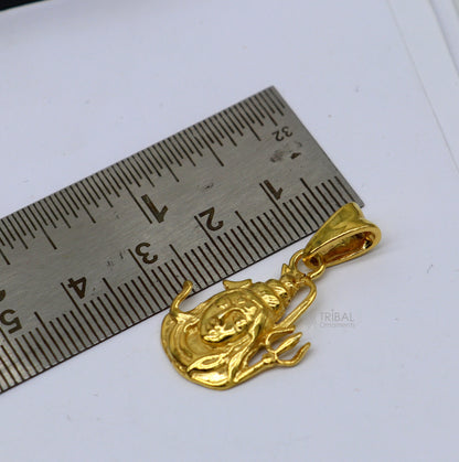 925 sterling silver gold polished Lord Shiva pendant with trident, unisex divine jewelry from Tribal Ornaments.