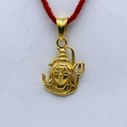 925 sterling silver gold-polished Lord Shiva pendant with trident, unisex divine jewelry by Tribal Ornaments.